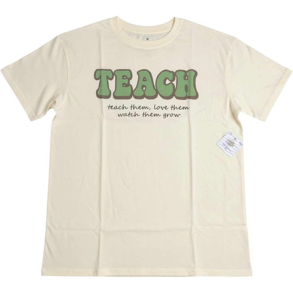 Teacher T-Shirt Cream Teach Quote Graphic T-Shirt Womens Medium NEW